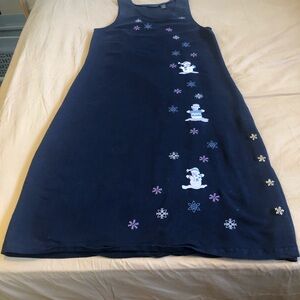 Vintage Holiday Embroidered Dress – Snowman & Dog – Size M